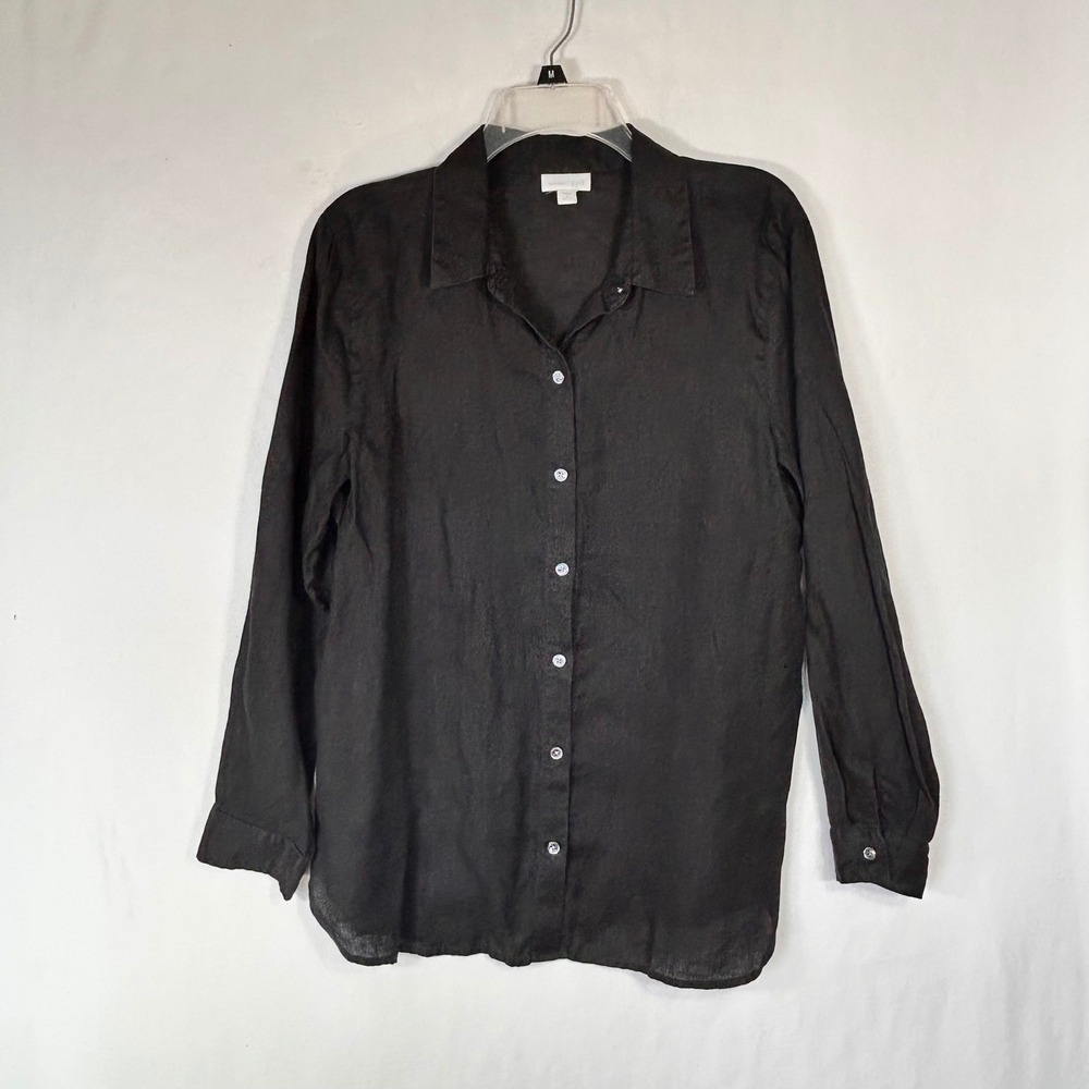 J. Jill Love Linen Black Button Down Shirt Long Sleeve 100% Linen Missy Medium